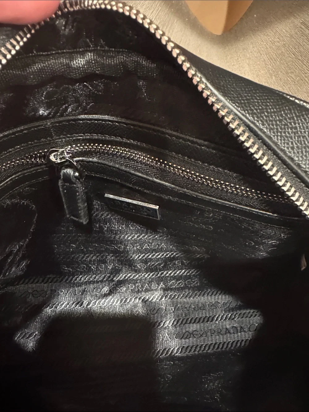 Prada Black Leather Messenger with Black & White Branded Strap
